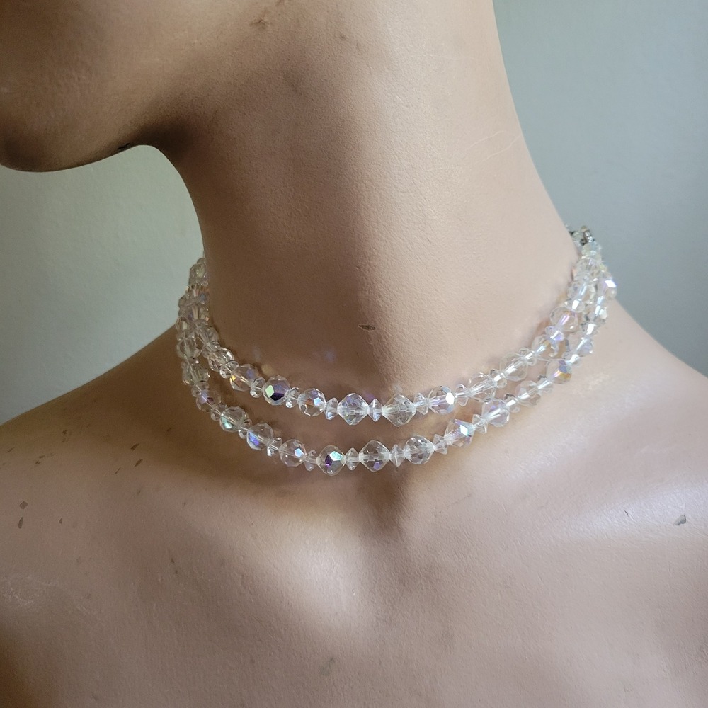Vintage Aurora Borealis AB Crystal‎ Double Strand Choker 15.5" Coquette 50s